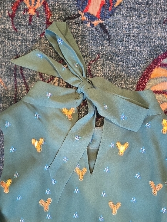 Anthropologie Teal Green Dress with Gold Foil Accents - Picture 3 of 6